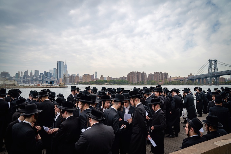 Young Hasidic Jews in New York for the Tashlich ceremony